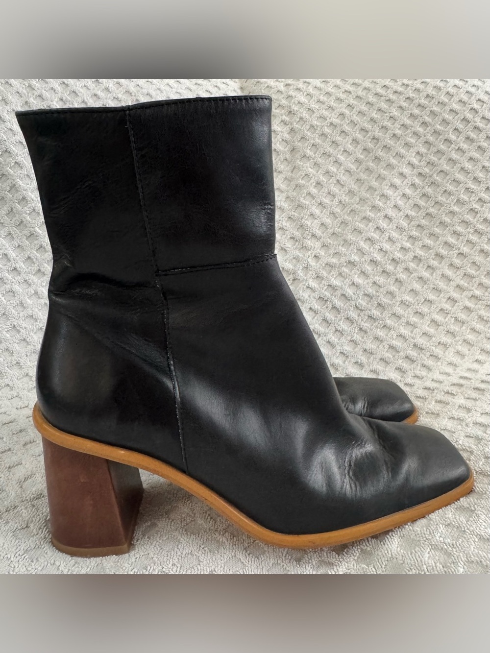 ALOHAS West Black Vintage Leather Square Toe Ankle Boots Brown Heel EU 38 US 7.5 - Picture 8 of 16